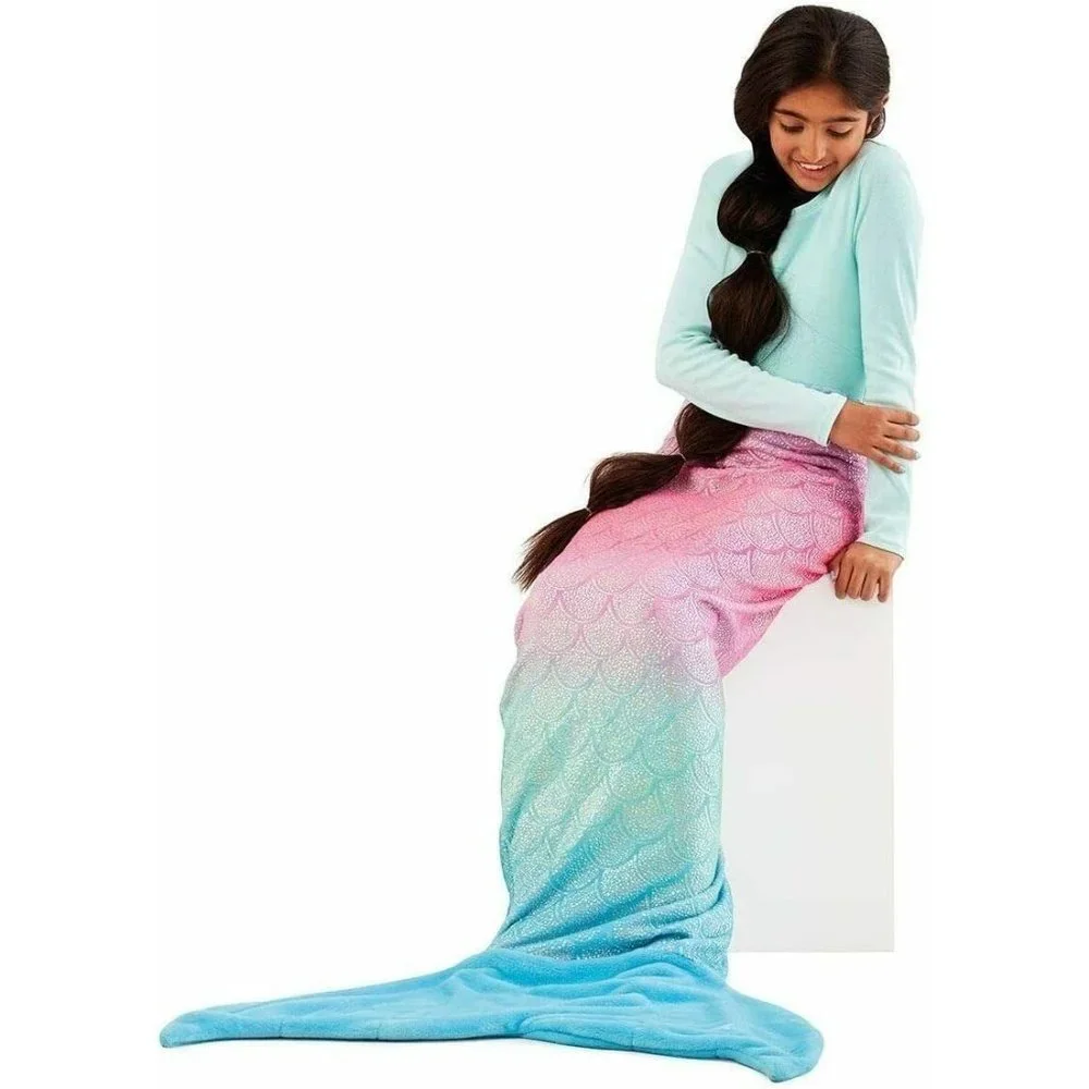 Justice Girls Wearable Mermaid Tail Blanket Rainbow Ombre Shimmery Soft NEW NWT